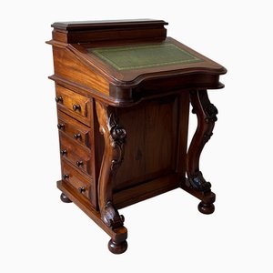 Victorian Mahogany Davenport Desk with Leather Writing Surface and Carved Floral Rosettes, England, 1850s