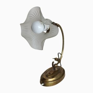 Vintage Gilt Metal Lamp with Tulip Shade, 1960s