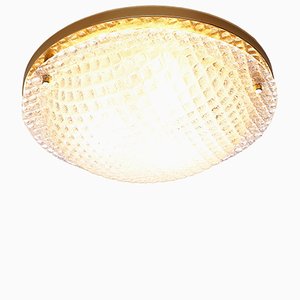 Große Vintage Deckenlampe aus strukturiertem Glas von Fischer Leuchten