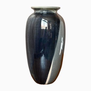 Large Vase in Blue-Grey Stoneware by Vincent Pirard, Soufflenheim, Alsace, France