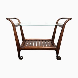 Mid-Century Italian Art Deco Style Wood and Brass Dry Bar Cart by Paolo Buffa, 1950s