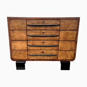 Italian Art Deco Style Burl Wood and Bronze Chest of Drawers by Paolo Buffa, 1940s