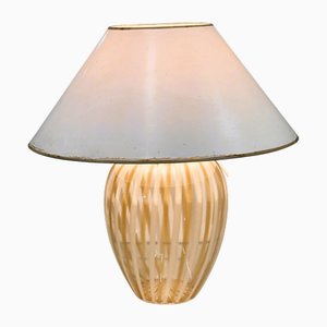 Vintage Murano Table Lamp with Swirled Gold and White Stripes, 1980s