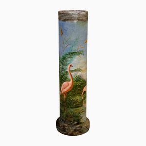 Hand-Painted Flamingo Pedestal Artwork in Terracotta, 1940s