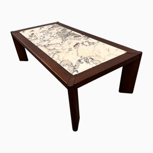 Large Belgian Oak Coffee Table with Breccia Marble Top, 1970s