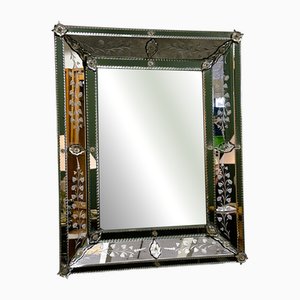 French Venetian Stule Mirror with Beveled Floral Details, 1950s