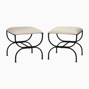 Große cremefarbene Strapontin Hocker aus Rosshaar von Design Frères, 2er Set