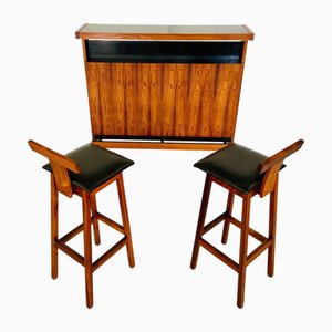 Mid-Century Danish Rosewood Bar and Stools by Neils Erik and Glasdam Jensen for Vantinge Møbelindustri, 1960s, Set of 3