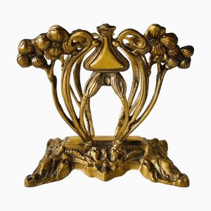 Antique Art Nouveau Magazine Rack in Brass, 1900s