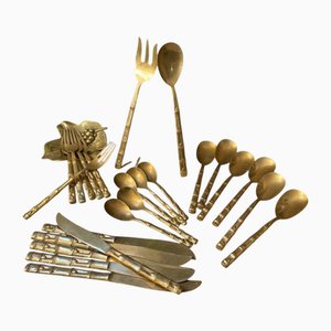 Bambus Besteck aus vernickelter Bronze, 1960er, 25 . Set