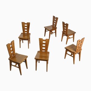 Oak Chairs from Henry Jacques Le Même, France 1940s, Set of 6