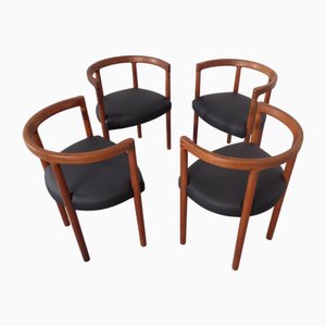 Teak & Leather Model 195 Dining Chairs by Ole Gjerløv-Knudsen & Torben Lind for France & Søn, Denmark, 1960s, Set of 4