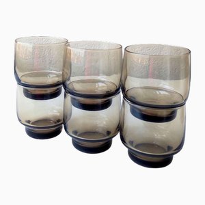Mid-Century French Minimalist Smoked Glasses from Luminarc, 1970s, Set of 6