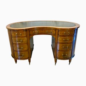 Large Antique Edwardian Inlaid Mahogany Freestanding Kidney Shaped Desk, 1900s
