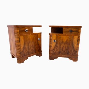 Mid-20th Century Walnut Bedside Tables, Poland, 1940s, Set of 2