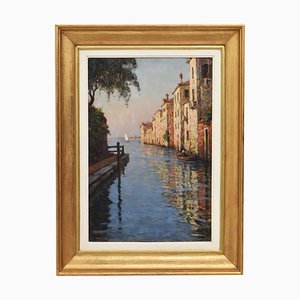 Victor Brugairolles, Venice with Gondola Painting, 20th Century, Oil on Canvas, Framed