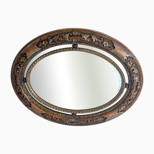 Antique Oval Mirror with Carved Wood Frame