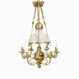 Lampadario Napoleone III, Francia, bronzo e opalino