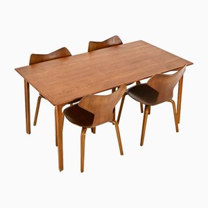 Tavolo da pranzo e sedie di Arne Jacobsen per Fritz Hansen, anni '50, set di 5
