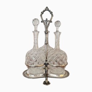 Edwardian Cut Glass Decanters and Silver-Plated Stand, 1900, Set of 4