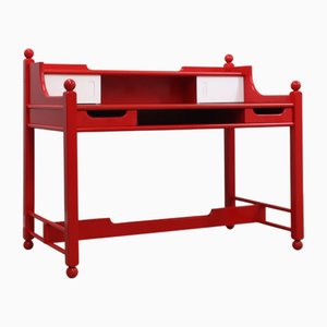 Vintage Italian Rustic Red Lacquered Writing Desk, 1960s