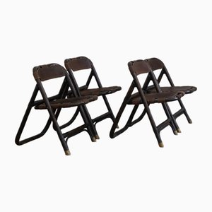 Tito Agnoli zugeschriebene Stühle aus Bambus & Leder, 1970er, 4er Set