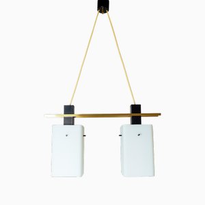 Italienische Deckenlampe mit Opalglasschirmen und Messingdetails von Stilnovo, 1960er