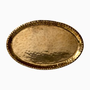 Antikes handgefertigtes Jugendstil Messing Tablett von Metallwarenfabrik Union Quedlinburg Muq, Deutschland 1920er