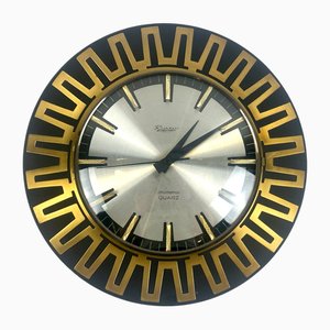Mid-Century Modern Sunburst Wanduhr aus Messing Chrometron von Richter Electric, 1960er