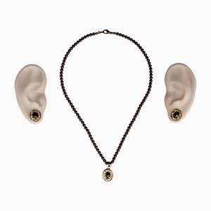 Collana di bigiotteria in ematite con orecchini, anni '50, set di 3