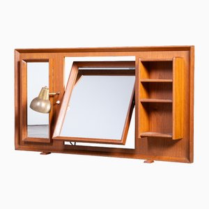 Miroir Autoportant Vintage en Teck avec Lampe, 1960s
