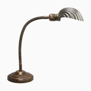 Belgische Art Deco Messing Schwanenhals Schreibtischlampe