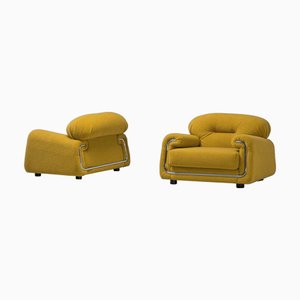 Lounge Chairs in Yellow Bouclé from Salotti B&T, Italy, 1970s, Set of 2