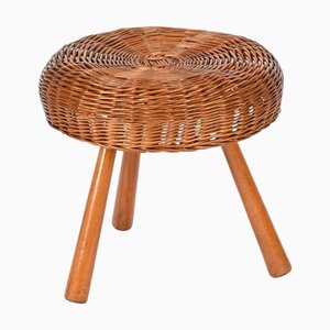 Large Stool in Wicker and Wood by Tony Paul, United States, 1950s