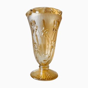 Vintage Carnival Vase in Iridescent Peach Glass by Jeannette, 1950s