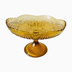 Art Deco Amber Glass Fruit Bowl on Foot, 1930s