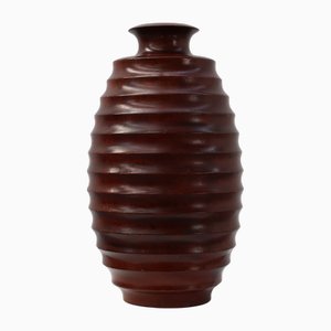 Large French Art Deco Style Turned Wood Vase, 1920s
