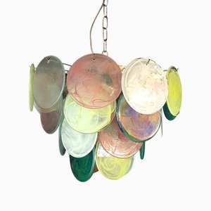 Vintage Alabaster Murano Glass Disc Chandelier, Italy, 1981