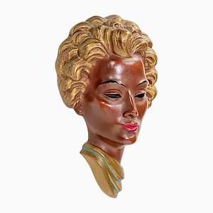 Art Deco Face Wall Relief with Golden Accents by W. Witthöft, Germany, 1940s