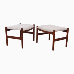 Danish Modern Teak and Wool Ottomans by Hugo Frandsen for Spøttrup, 1960s, Set of 2