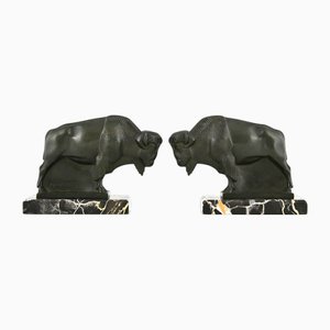 Art Deco Bison Bookends by Max Le Verrier, France, 1930s, Set of 2
