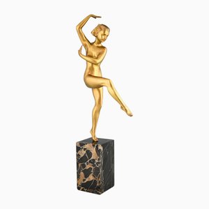 Art Deco Bronze Sculpture of Dancing Nude by Matto / Marcel Bouraine for Marcel Guillemard, France, 1930s