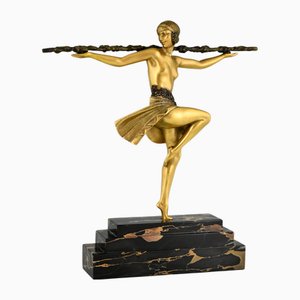 Art Deco Nude Dancer with Thyrsus by Pierre Le Faguays for Etling, 1930s