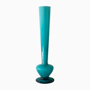 Vintage Portuguese Blue Glass Vase with Foot, 1960s