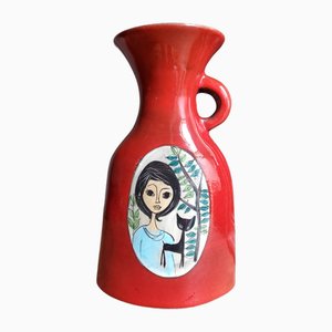 Vaso vintage in ceramica da studio con ritratto femminile di Jean de Lespinasse, Francia, anni '50