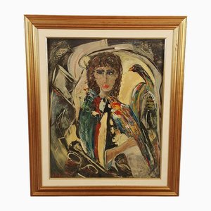 Amleto Bertrand, Figure n°3 avec des perroquets, 1965, Huile sur Toile, Encadrée