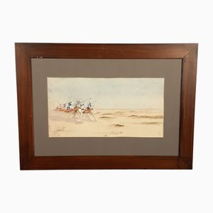 J. J. Saurat, Subjects on Camels in the Desert, 20th Century, Watercolor, Framed