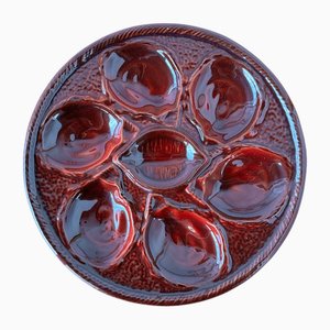 French Majolica Oyster Plate from St. Clement, France, 1970s