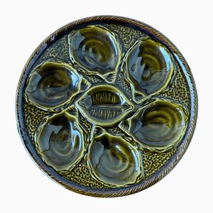 French Majolica Oyster Plate from St. Clement, France, 1970s