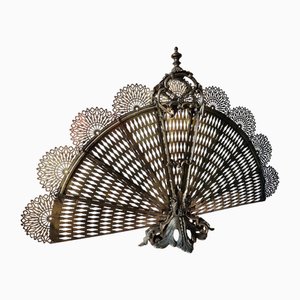 Antique French Brass Peacock Tail Pare-Feu / Fireplace Screen, 1800s